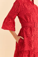Farm Rio-Dress-Red Eyelet Mini Dress-Just Brazil