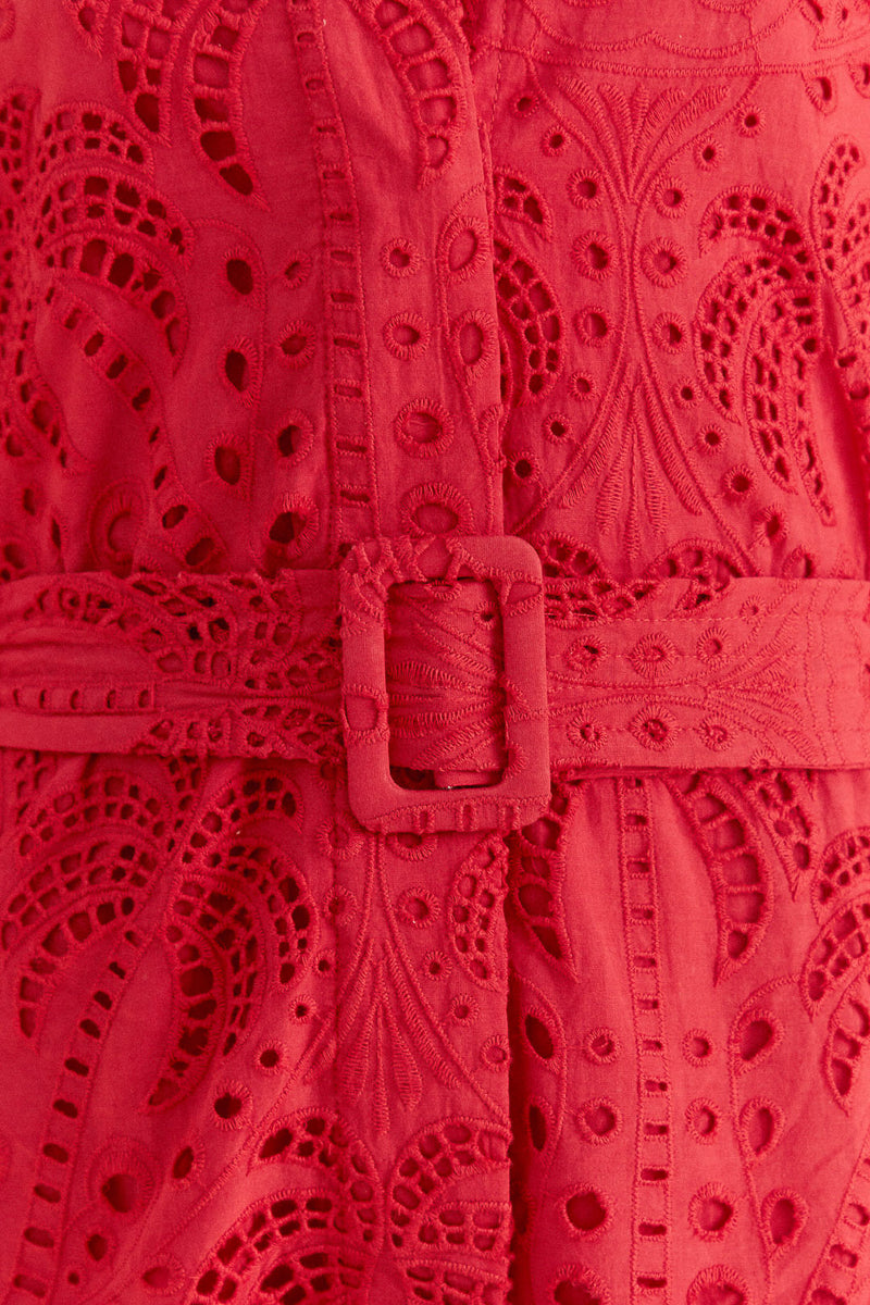 Farm Rio-Dress-Red Eyelet Mini Dress-Just Brazil