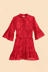 Farm Rio-Dress-Red Eyelet Mini Dress-Just Brazil