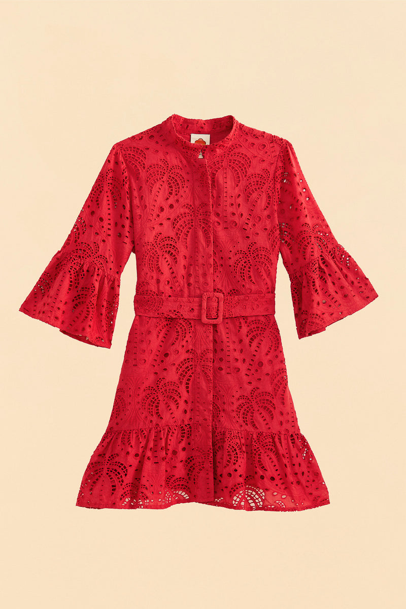 Farm Rio-Dress-Red Eyelet Mini Dress-Just Brazil