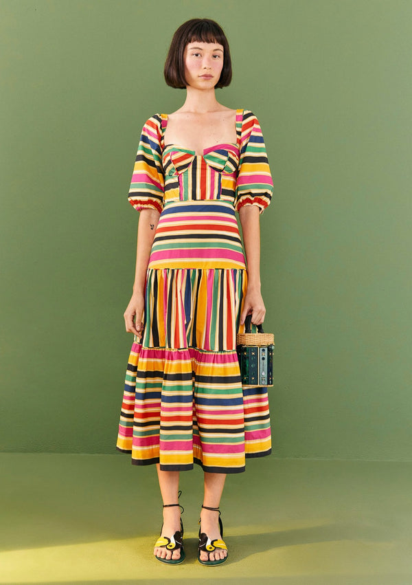Farm Rio-Rainbow Stripes Midi Dress-Justbrazil