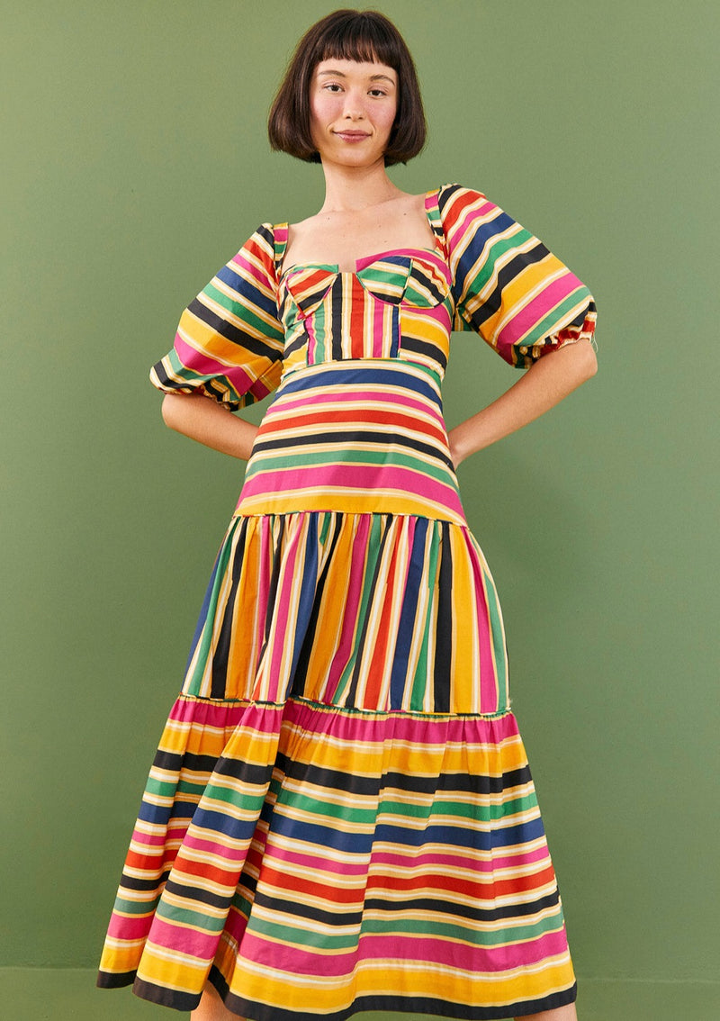 Farm Rio-Rainbow Stripes Midi Dress-Justbrazil