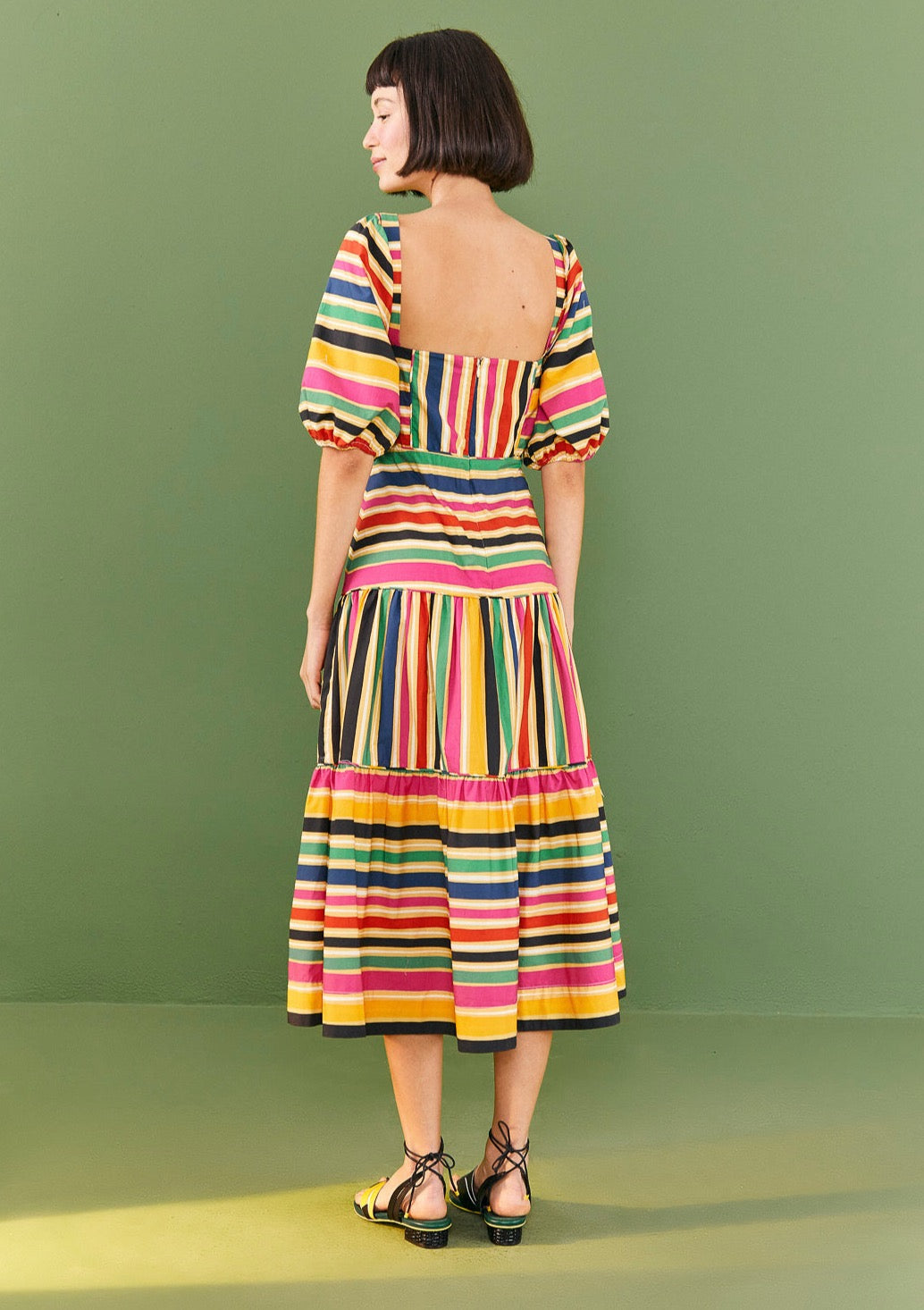 Farm Rio-Rainbow Stripes Midi Dress-Justbrazil