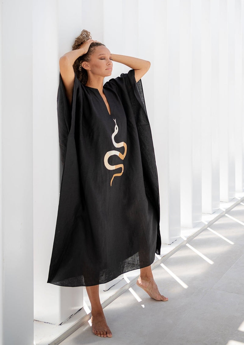 Galeria-Santos Black Snake Kaftan-Justbrazil