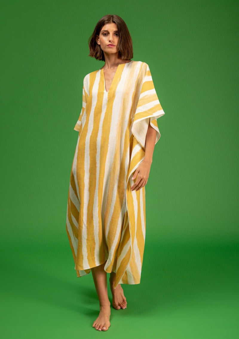 Galeria-Santos Yellow Stripes Kaftan-Justbrazil