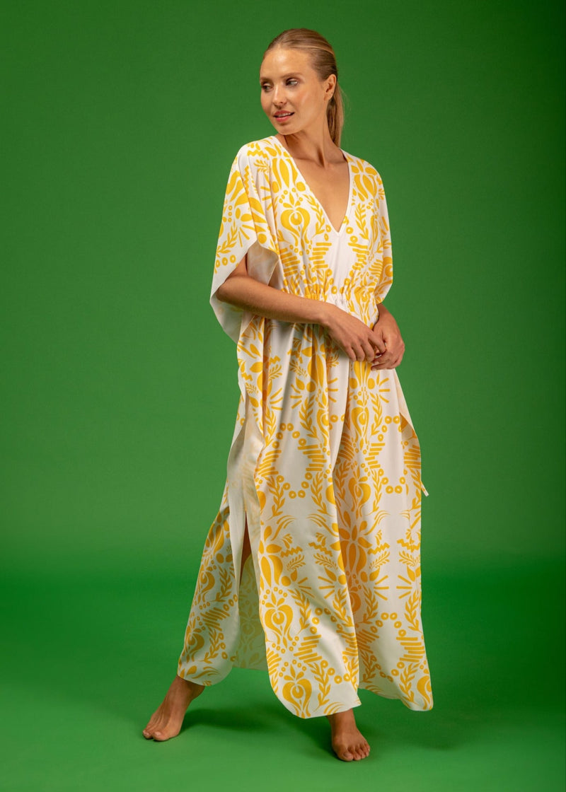 Galeria-Terpsi Yellow Flower Kaftan-Justbrazil