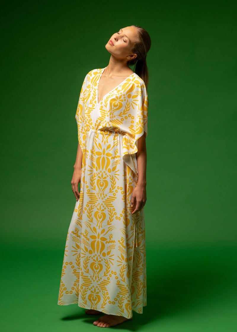 Galeria-Terpsi Yellow Flower Kaftan-Justbrazil