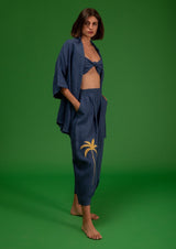 Galeria-Viradouro Navy Blue Palm Trousers-Justbrazil