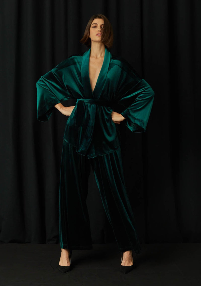 Wasabi Green Velvet Blouse
