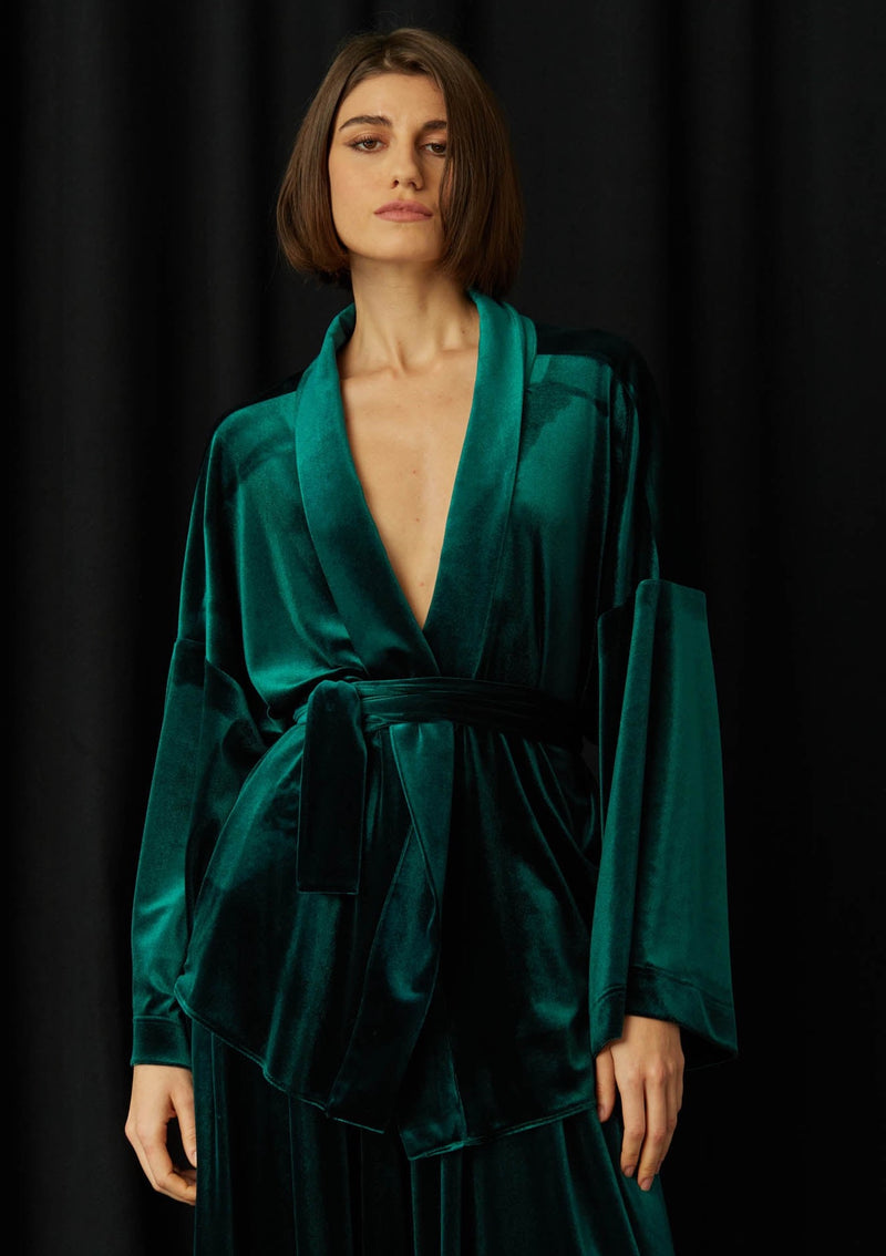 Wasabi Green Velvet Blouse