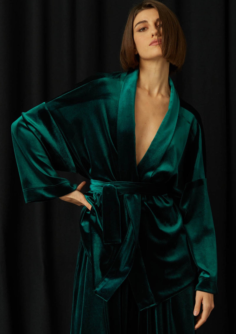 Wasabi Green Velvet Blouse