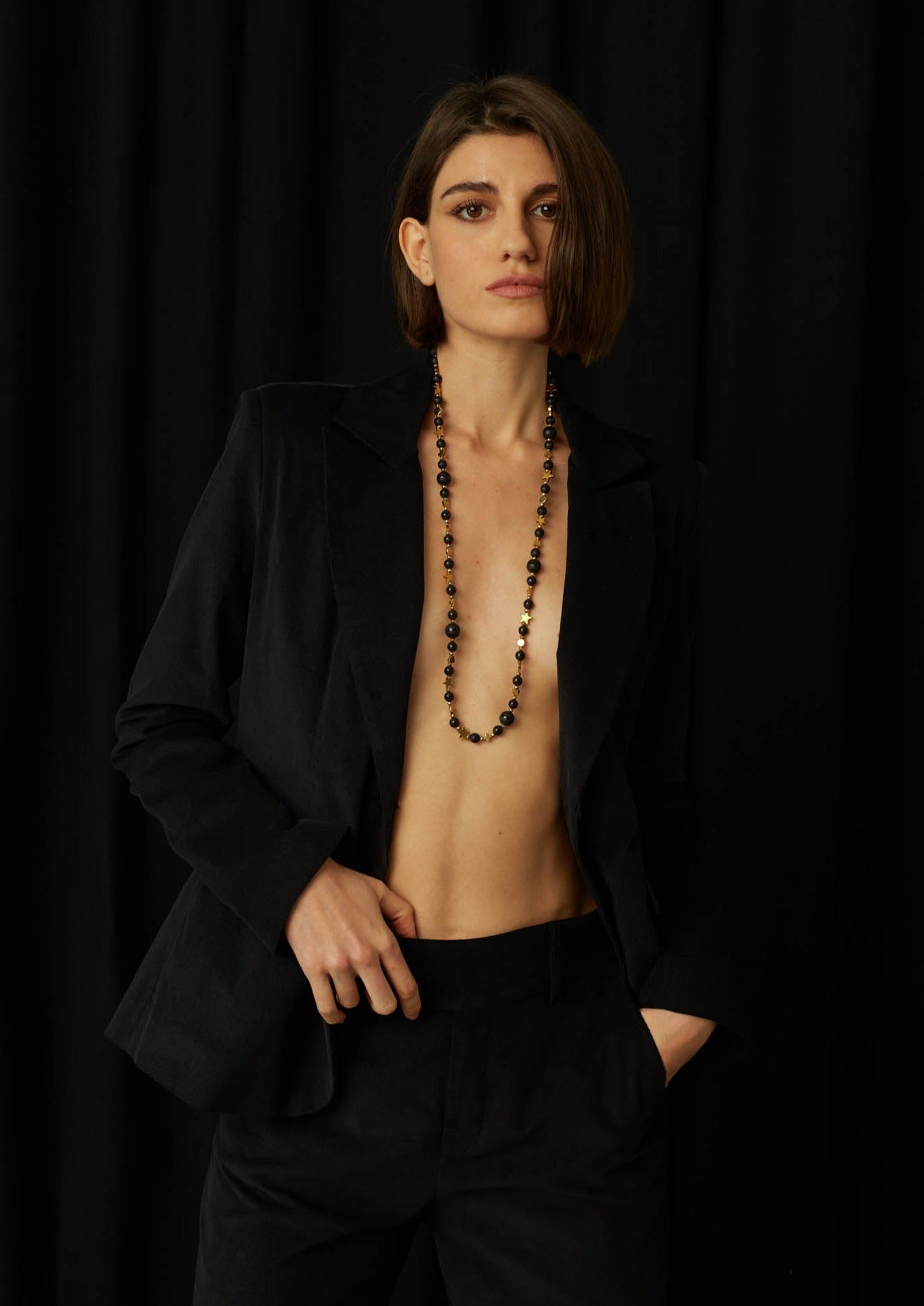 JustBrazil-Necklace-Corvus Onyx Long Necklace-Just Brazil