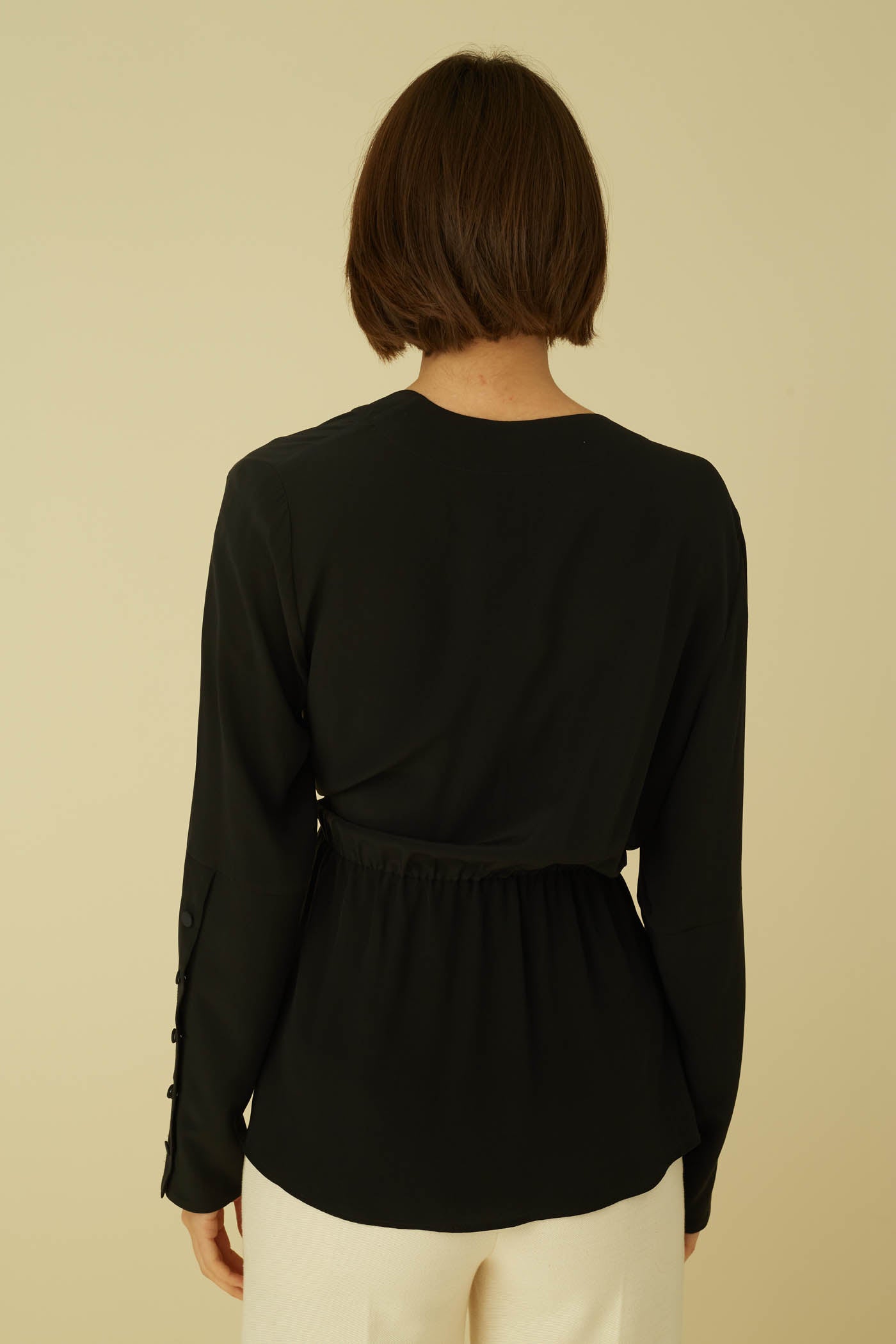 ALINA V-NECK WRAP BLACK BLOUSE