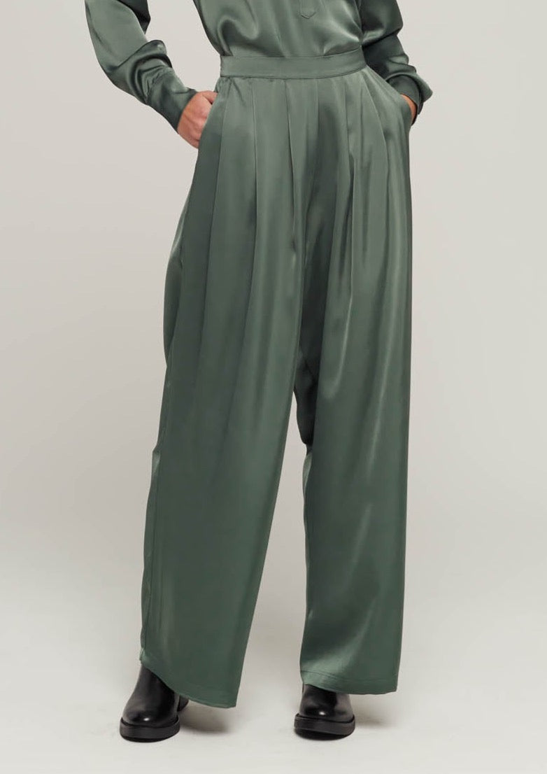 JUSTBRAZIL-TROUSERS-PEDRAS SATIN KHAKI TROUSERS-JUST BRAZIL