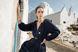 Ancient Kallos-Mykonos Midnight Blue Long Kaftan-Justbrazil