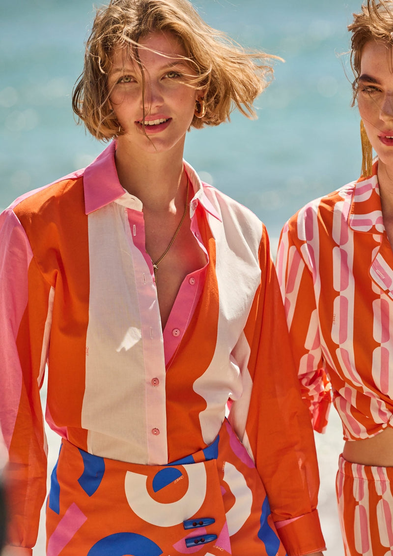 Annie P-Serafina Liquid Orange Pink Shirt-jUSTBRAZIL