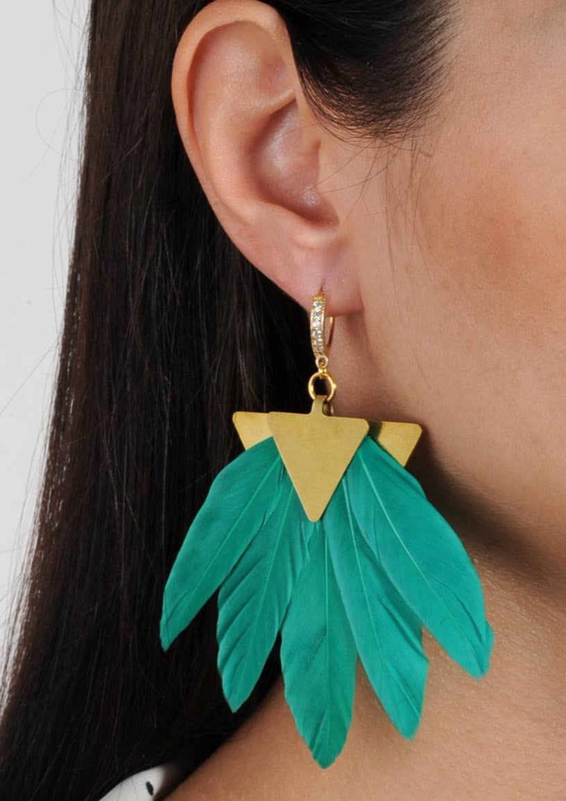 Artemis Green Feather Earrings