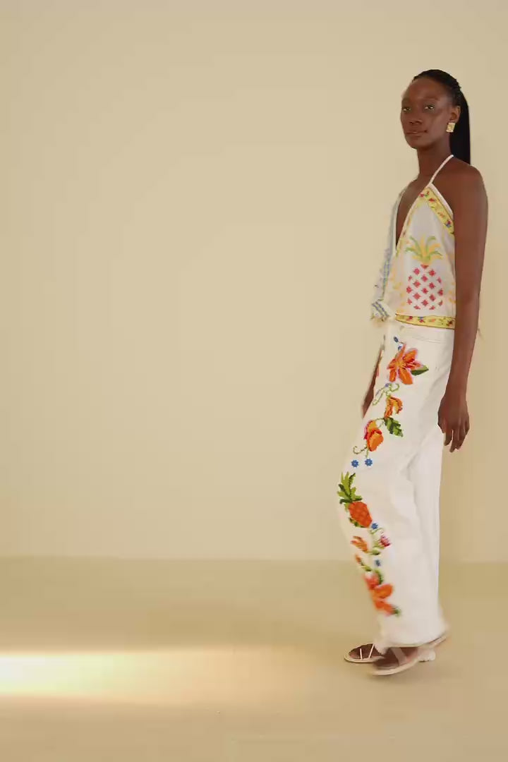 Farm Rio-Blouse-Grandma Gift Embroidered Halter Blouse-Just Brazil
