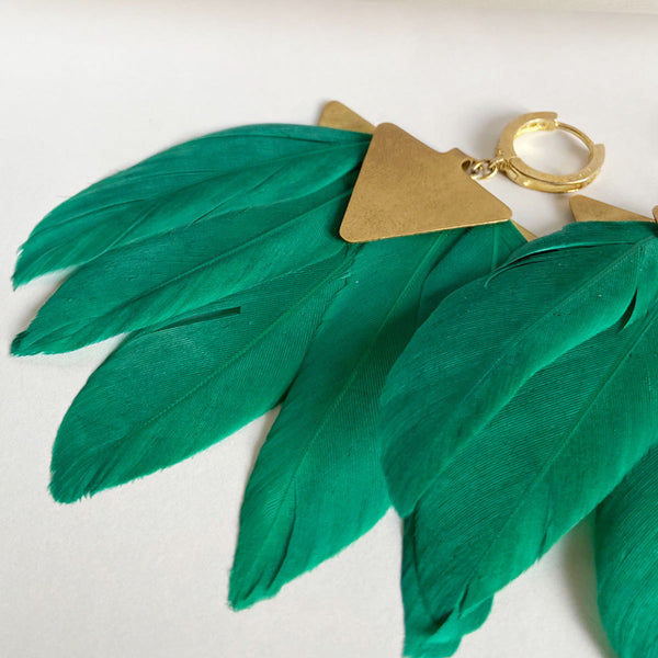 Artemis Green Feather Earrings