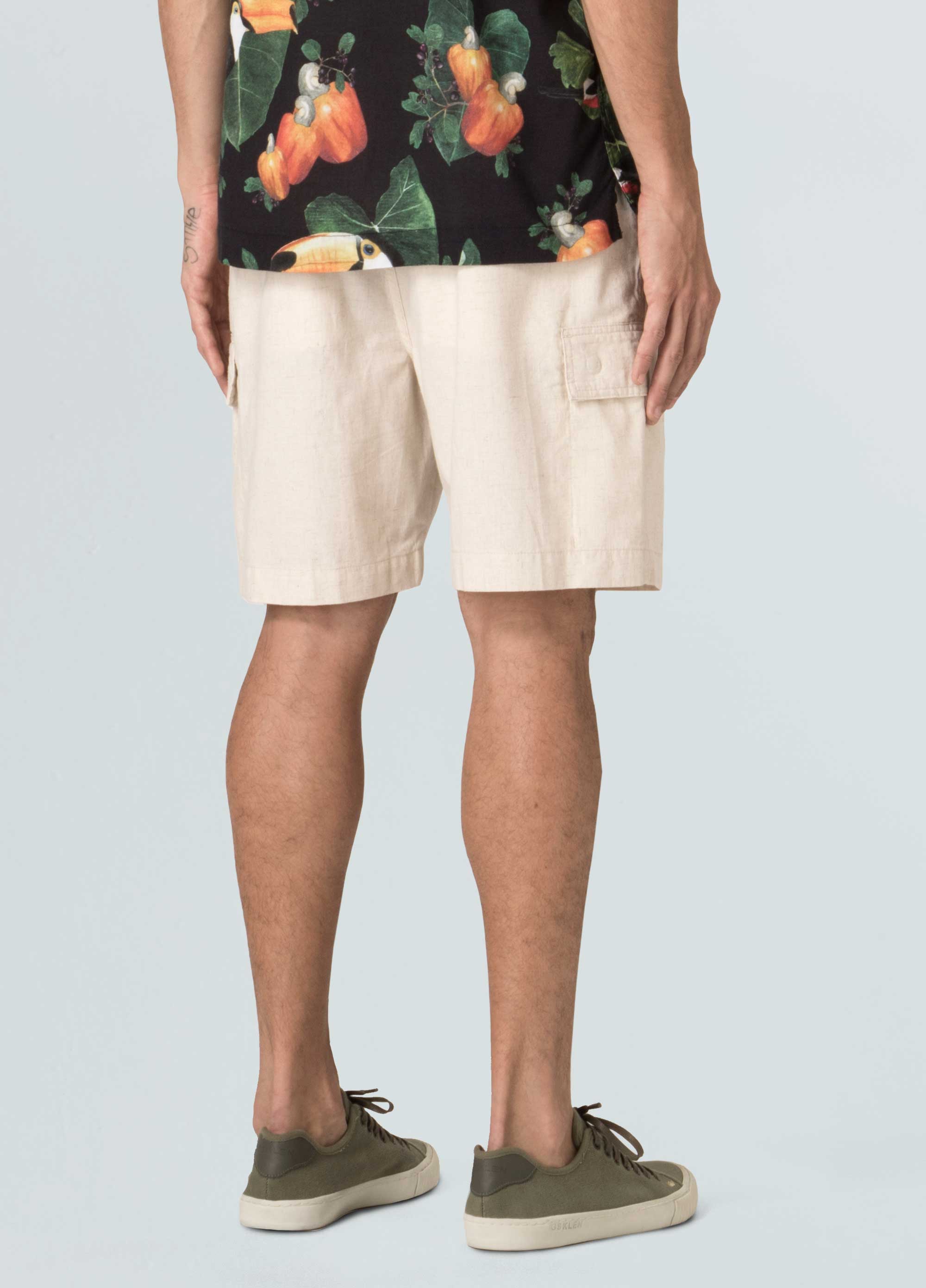 Bermouda Masculina Cargo Cotton Linen Natural