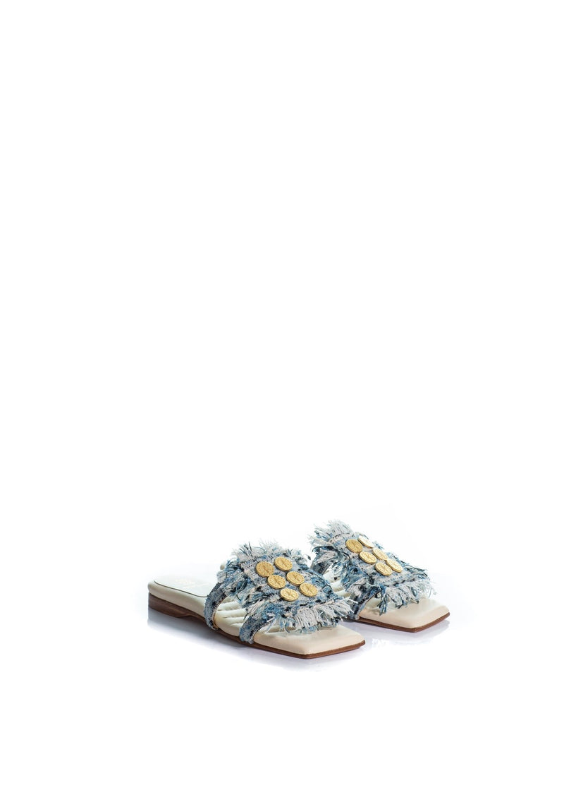 Alethea Flat Mules Tweed Light Blue